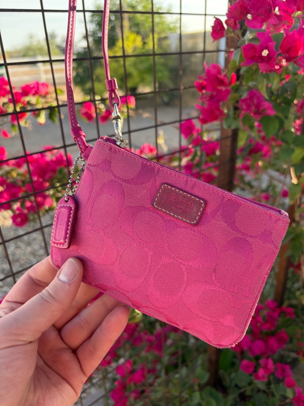 Pink coach Signature Wristlet Key Pouch - Picture 2 of 7